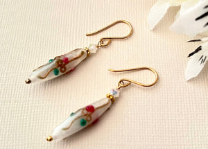 Czech Glass Opaque White Lampwork Earrings in Gold Fill