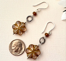 Load image into Gallery viewer, Czech Glass Lavender Flower Earrings in Sterling Silver
