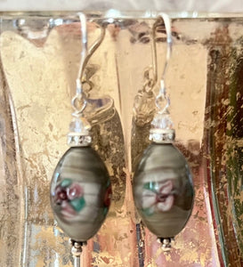 Czech Glass Gray Lampwork Earrings in Sterling Silver SPECIAL PRICE