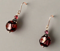 Czech Glass Purple Lampwork Earrings in Sterling Silver