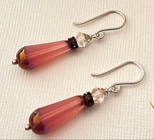 Load image into Gallery viewer, Czech Glass Pink Faceted Drop Earrings in Sterling Silver
