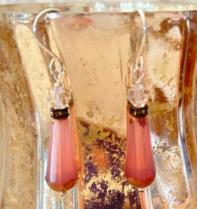 Czech Glass Pink Faceted Drop Earrings in Sterling Silver