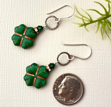 Load image into Gallery viewer, Czech Glass Green Clover Earrings in Sterling Silver
