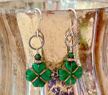 Load image into Gallery viewer, Czech Glass Green Clover Earrings in Sterling Silver
