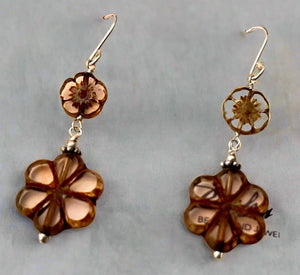 Czech Glass Light Pink Flower Earrings in Sterling Silver