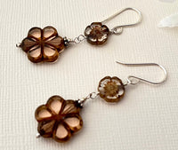 Czech Glass Light Pink Flower Earrings in Sterling Silver