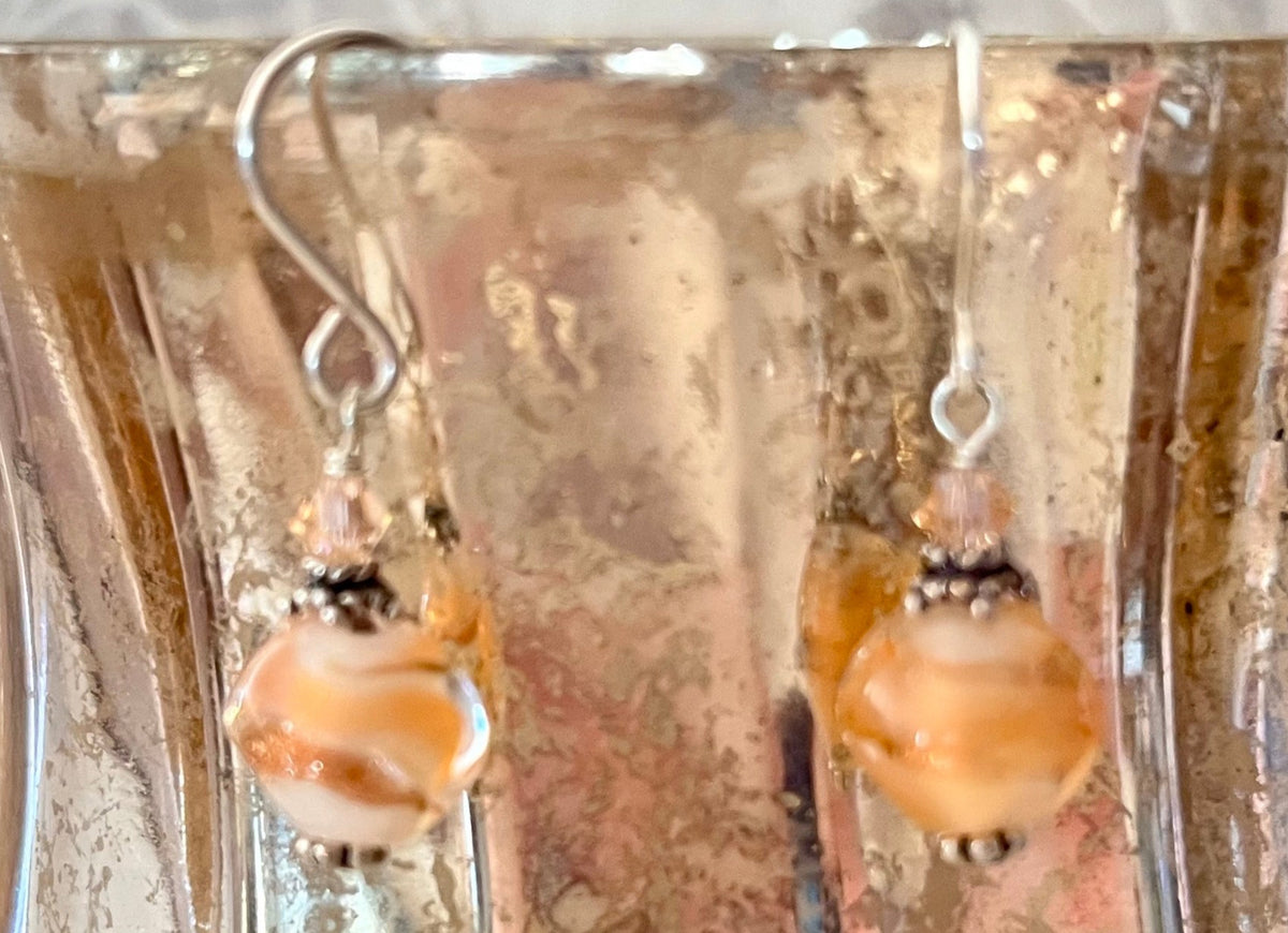 Czech Glass Peach Lampwork Earrings in Sterling Silver