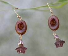 Load image into Gallery viewer, Czech Glass Lavender Flower Drop Earrings in Sterling Silver
