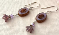 Czech Glass Lavender Flower Drop Earrings in Sterling Silver