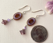 Load image into Gallery viewer, Czech Glass Lavender Flower Drop Earrings in Sterling Silver
