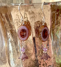 Load image into Gallery viewer, Czech Glass Lavender Flower Drop Earrings in Sterling Silver
