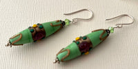 Czech Lampwork Green Wedding Cake Earrings in Sterling Silver