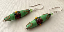 Load image into Gallery viewer, Czech Lampwork Green Wedding Cake Earrings in Sterling Silver
