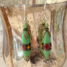 Load image into Gallery viewer, Czech Lampwork Green Wedding Cake Earrings in Sterling Silver
