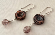 Load image into Gallery viewer, Czech Glass Mauve Flower Drop Earrings in Sterling Silver
