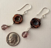 Load image into Gallery viewer, Czech Glass Mauve Flower Drop Earrings in Sterling Silver
