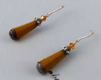 Czech Glass Orange Faceted Dangle Drop Earrings in Sterling Silver