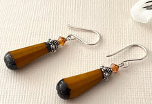 Load image into Gallery viewer, Czech Glass Orange Faceted Dangle Drop Earrings in Sterling Silver
