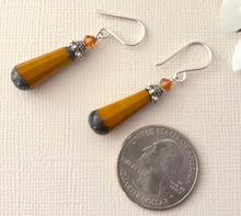 Load image into Gallery viewer, Czech Glass Orange Faceted Dangle Drop Earrings in Sterling Silver
