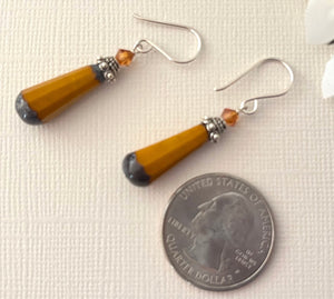 Czech Glass Orange Faceted Dangle Drop Earrings in Sterling Silver