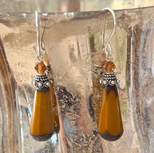 Load image into Gallery viewer, Czech Glass Orange Faceted Dangle Drop Earrings in Sterling Silver
