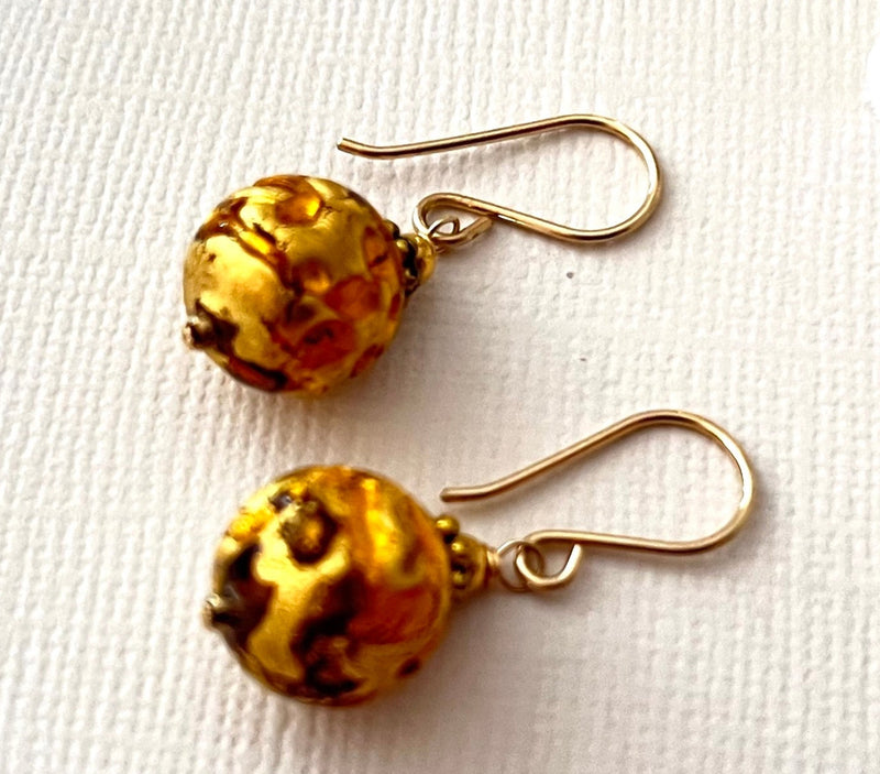 Czech Glass Gold Foil Earrings in 14K Gold Fill