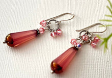 Load image into Gallery viewer, Czech Glass Pink Faceted Dangle Drop Earrings in Sterling Silver
