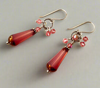 Czech Glass Pink Faceted Dangle Drop Earrings in Sterling Silver