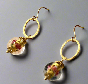 Czech Gold Foil Glass Earrings in 14K Gold Fill