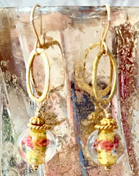 Czech Gold Foil Glass Earrings in 14K Gold Fill