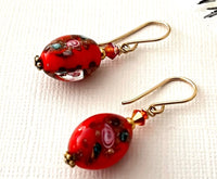 Czech Glass Orange Lampwork Earrings in 14K GF