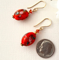 Czech Glass Orange Lampwork Earrings in 14K GF