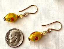 Load image into Gallery viewer, Czech Glass Yellow Lampwork Earrings in 14K Gold Fill SPECIAL PRICE
