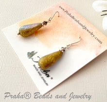 Load image into Gallery viewer, Czech Glass Textured Gold Dangle Drop Earrings in Sterling Silver
