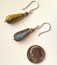 Czech Glass Textured Gold Dangle Drop Earrings in Sterling Silver