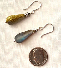 Load image into Gallery viewer, Czech Glass Textured Gold Dangle Drop Earrings in Sterling Silver
