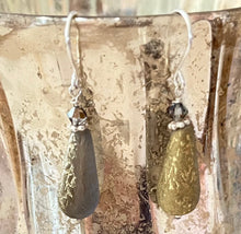 Load image into Gallery viewer, Czech Glass Textured Gold Dangle Drop Earrings in Sterling Silver
