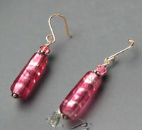 Murano Long Silver Foil and Pink Glass Earrings in Sterling Silver