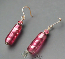 Load image into Gallery viewer, Murano Long Silver Foil and Pink Glass Earrings in Sterling Silver
