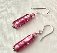 Load image into Gallery viewer, Murano Long Silver Foil and Pink Glass Earrings in Sterling Silver
