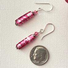 Load image into Gallery viewer, Murano Long Silver Foil and Pink Glass Earrings in Sterling Silver
