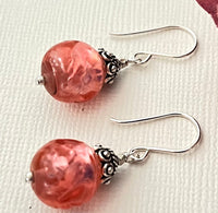 Murano Glass Pink Earrings with Silver Foil in Sterling Silver