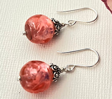 Load image into Gallery viewer, Murano Glass Pink Earrings with Silver Foil in Sterling Silver
