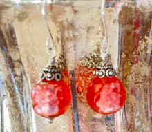 Load image into Gallery viewer, Murano Glass Pink Earrings with Silver Foil in Sterling Silver
