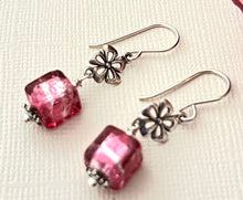 Load image into Gallery viewer, Pink Murano Glass Cube Earrings in Sterling Silver SPECIAL PRICE
