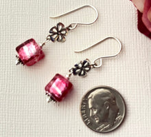 Load image into Gallery viewer, Pink Murano Glass Cube Earrings in Sterling Silver SPECIAL PRICE
