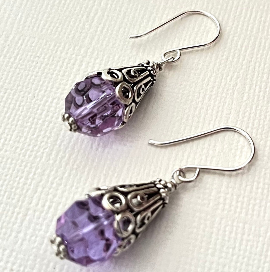 Swarovski Crystal Lavender Earrings in Sterling Silver