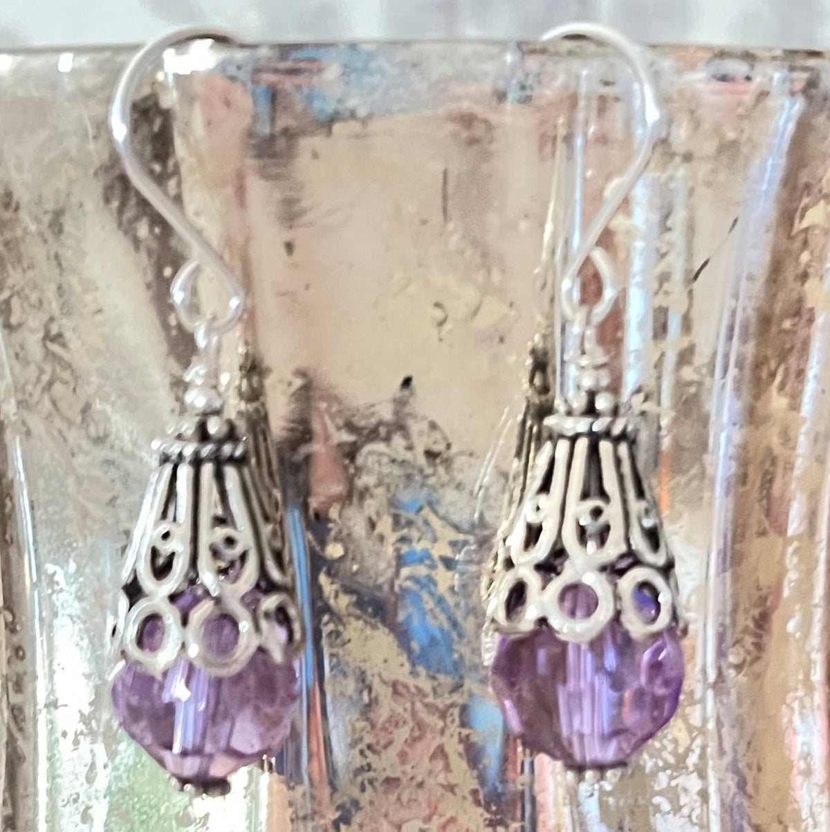 Swarovski Crystal Lavender Earrings in Sterling Silver