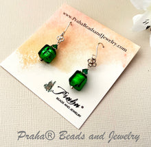 Load image into Gallery viewer, Murano Glass Cube Green Earrings in Sterling Silver
