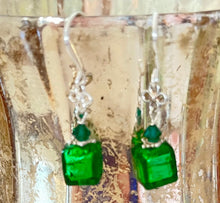 Load image into Gallery viewer, Murano Glass Cube Green Earrings in Sterling Silver
